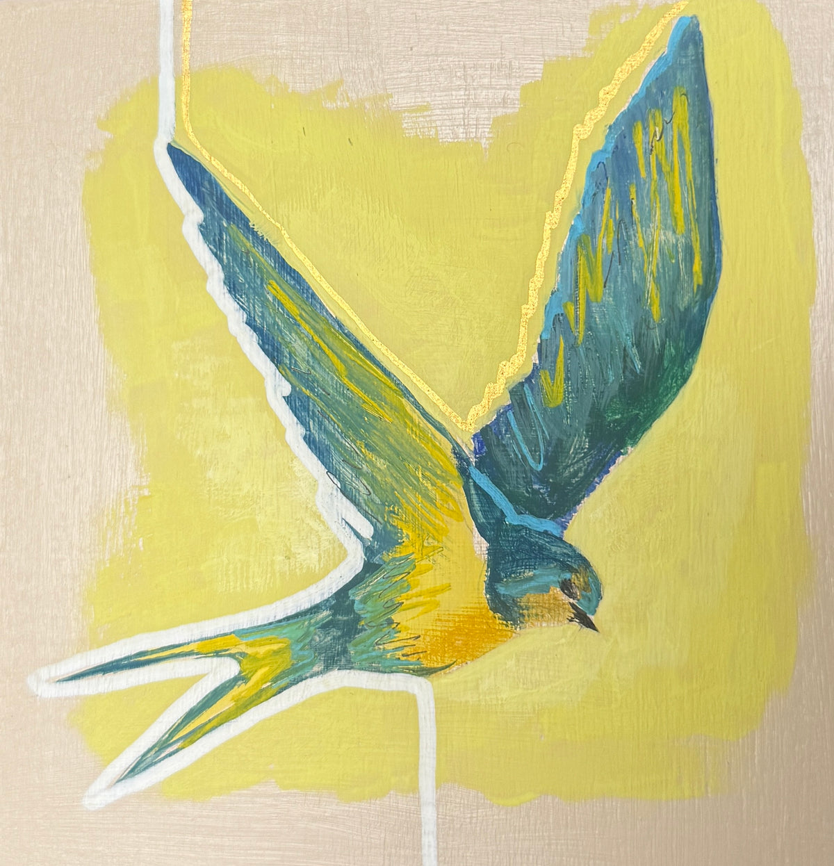 Original Swallow on 12x12cm wooden canvas