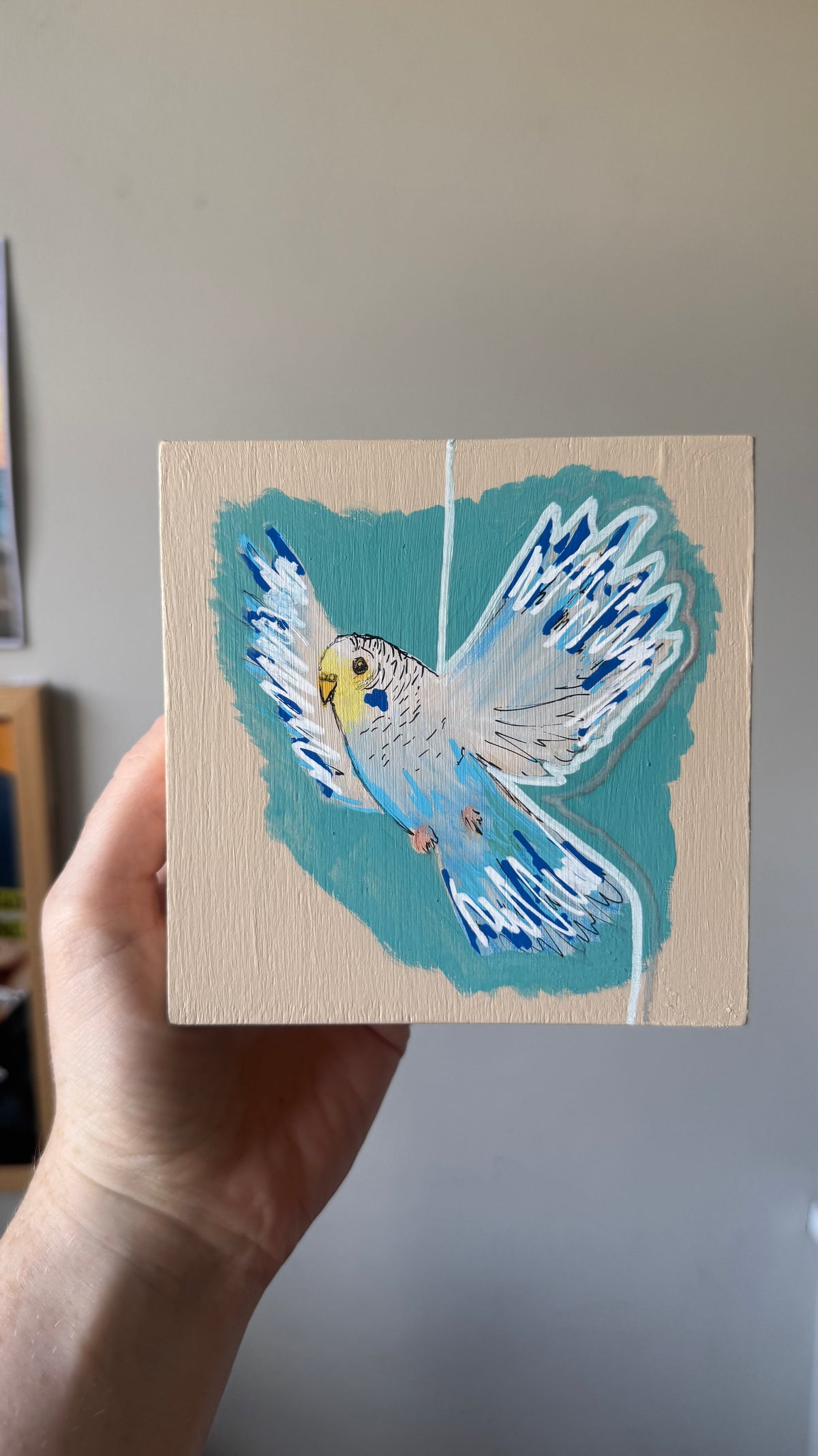 Parakeet original 12x12cm wooden canvas