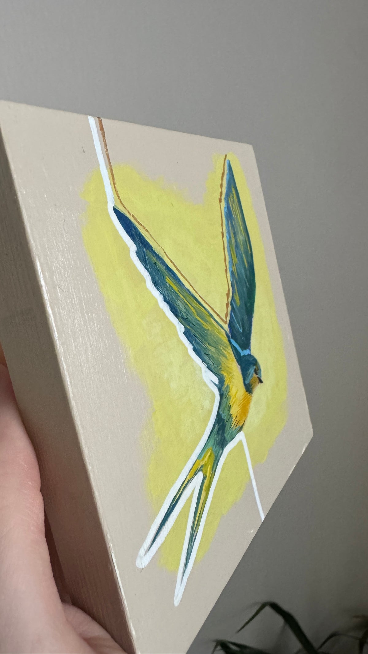 Original Swallow on 12x12cm wooden canvas