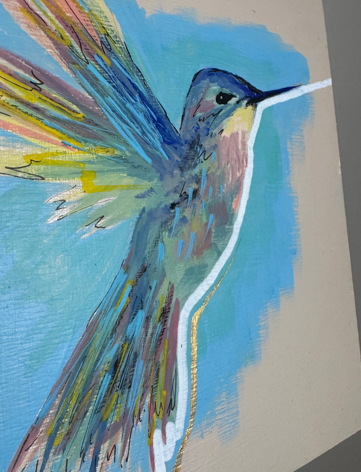Original hummingbird on 12x12cm wooden canvas