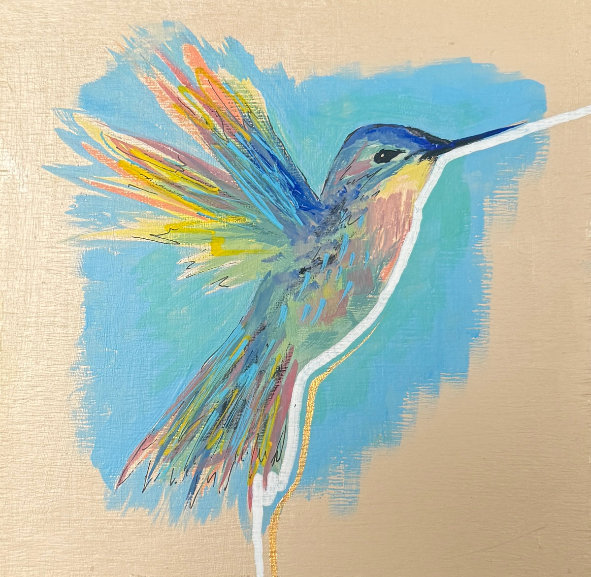 Original hummingbird on 12x12cm wooden canvas