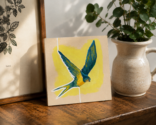 Original Swallow on 12x12cm wooden canvas
