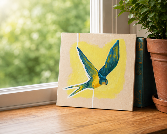 Original Swallow on 12x12cm wooden canvas