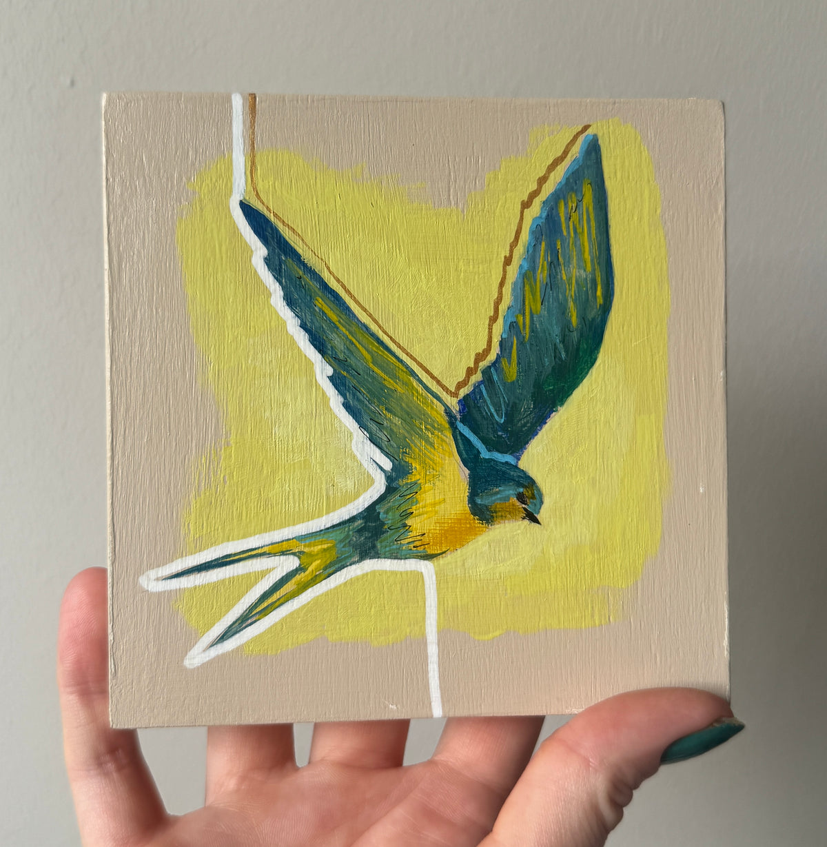Original Swallow on 12x12cm wooden canvas