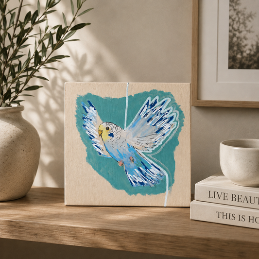Parakeet original 12x12cm wooden canvas